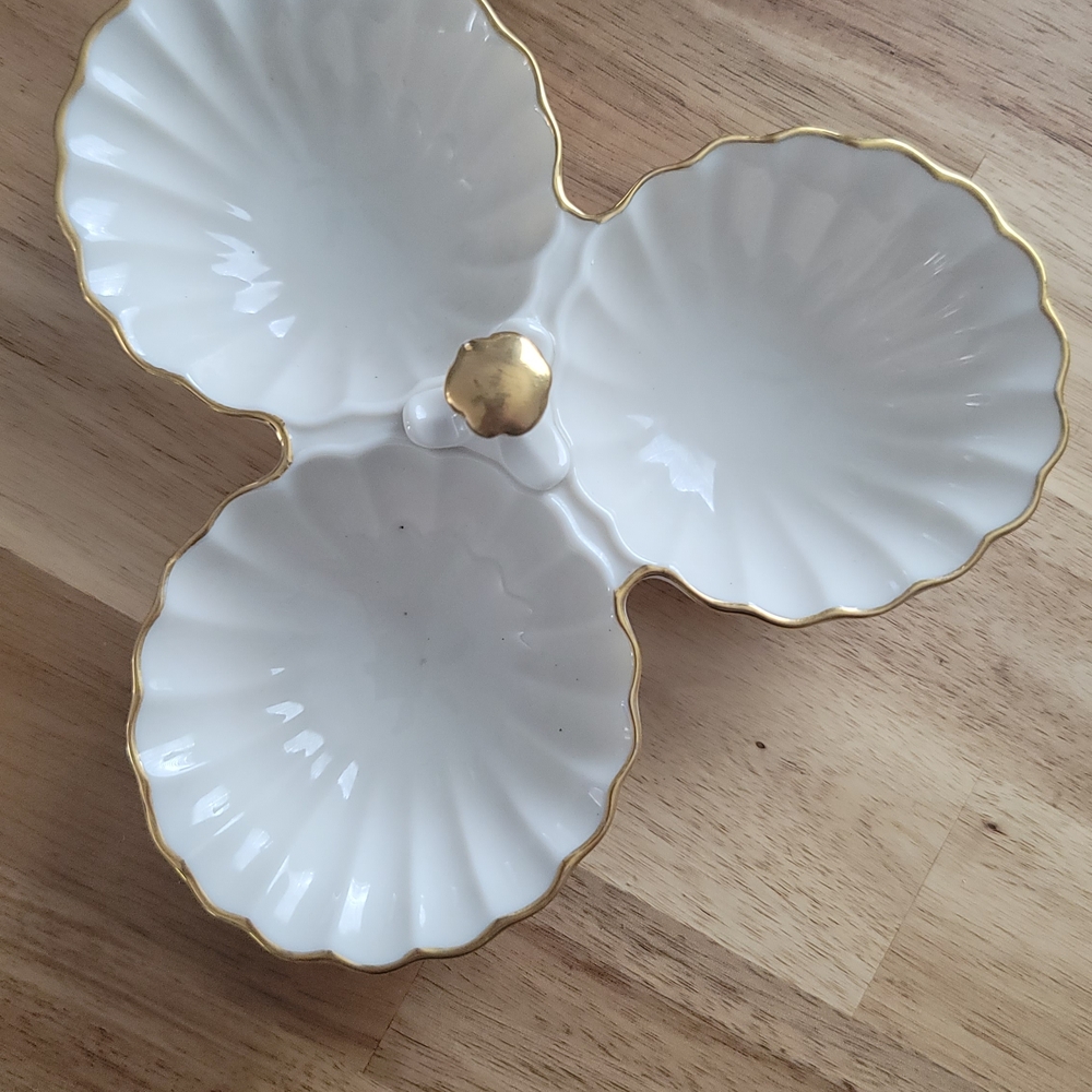 Vintage Lenox Porcelain 24K Gold Condiment Relish Trinket Dish Ivory color